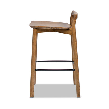Modern Minimalist Low Back Counter Stool in ash wood with dark brown walnut finish on Tampa Home & Garden Store