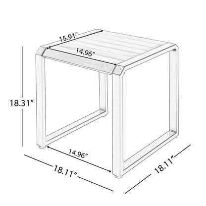 Outdoor Side Table with Black Metal and Wood Top