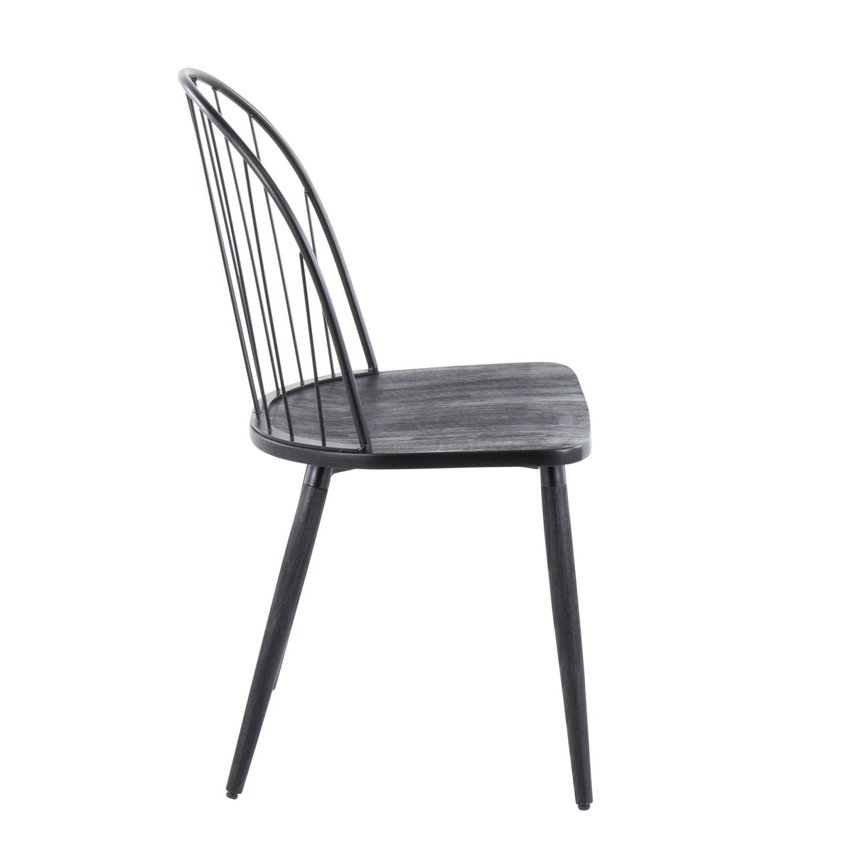 Industrial high-back armless chair set of 2 with black metal spindle back and wood seat on Tampa Home & Garden Store