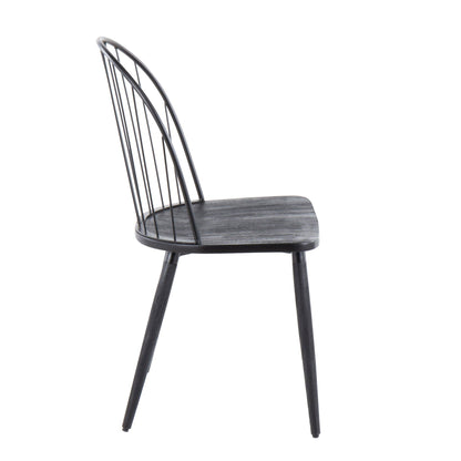 Industrial high-back armless chair set of 2 with black metal spindle back and wood seat on Tampa Home & Garden Store