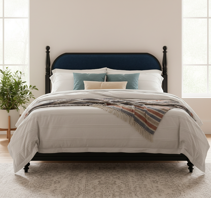 Queen Upholstered Bed Frame With Wood and Slats