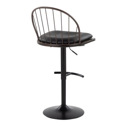 Farmhouse adjustable-height barstool with swivel, bronze frame and black cushion on Tampa Home & Garden Store