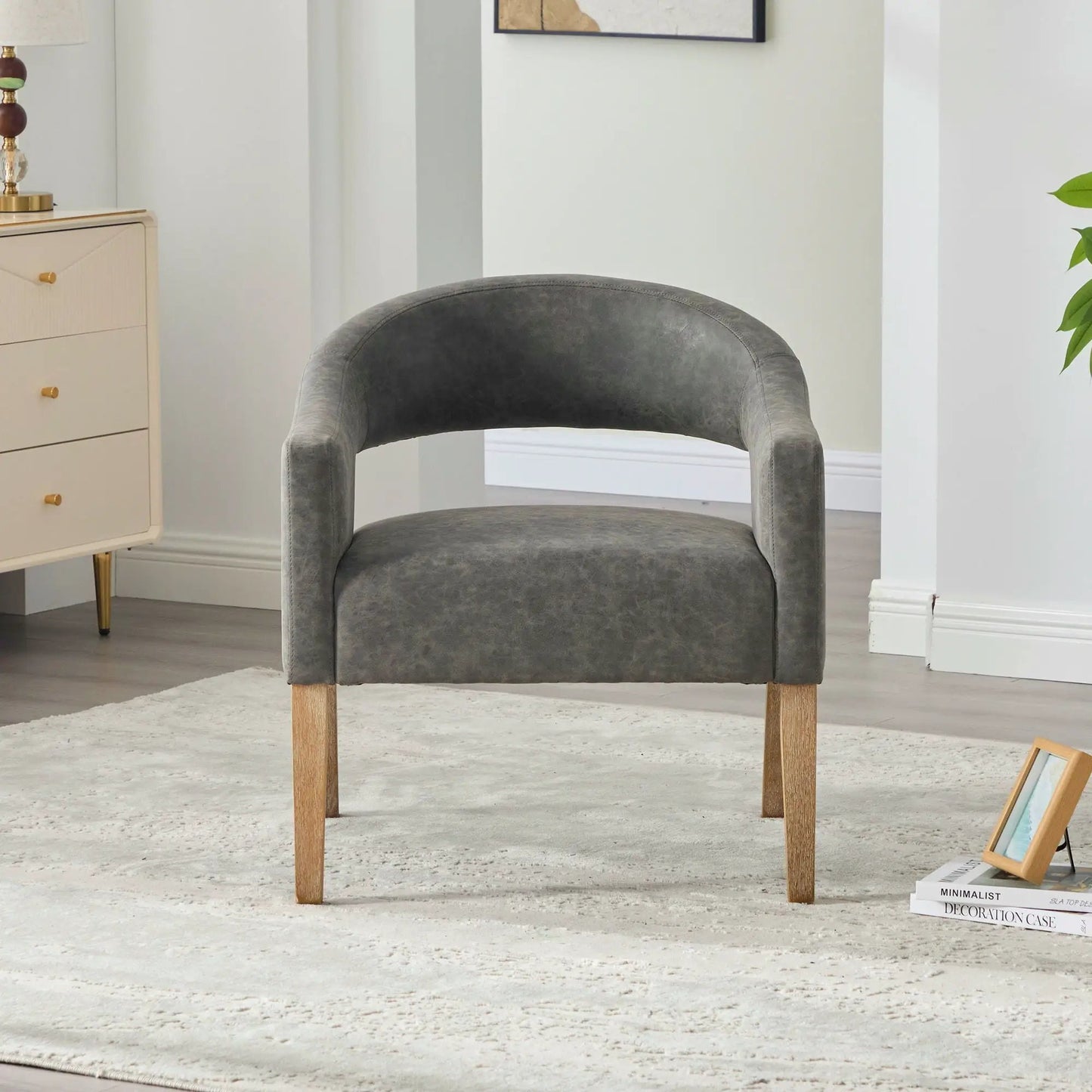Upholstered open-back armchair in gray fabric with rubberwood legs Unique Piece Furniture on Tampa Home & Garden Store