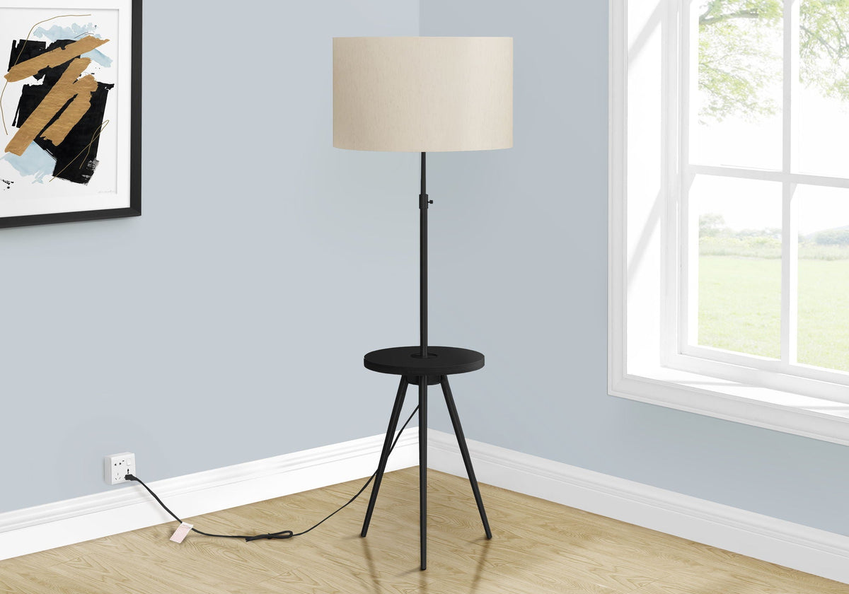 Floor Lamp Lighting by HouseOfZazla — beige fabric shade, black tripod base on Tampa Home & Garden Store