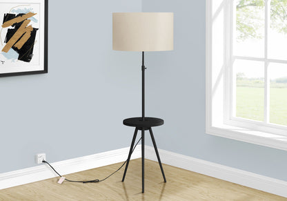 Floor Lamp Lighting by HouseOfZazla — beige fabric shade, black tripod base on Tampa Home & Garden Store