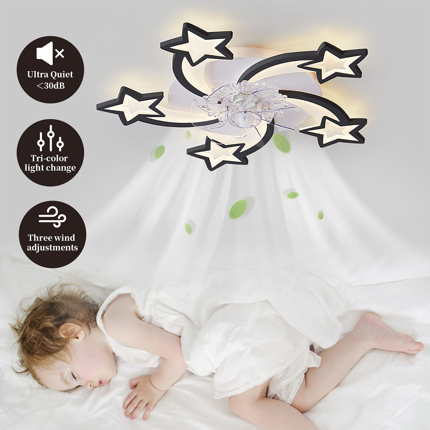HouseOfZazla 29-Inch ceiling fan with star light accents, remote control, dimmable LED, ultra quiet on Tampa Home & Garden Store