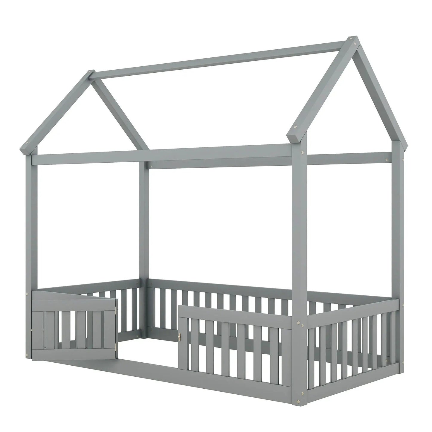 Wood House Bed with Fence and Door Sky Roof