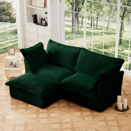 Slipcovered green velvet 2-seat sofa sectional with convertible ottoman by HouseOfZazla on Tampa Home & Garden Store