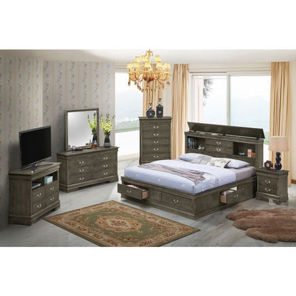 Traditional Style Bookcase Storage Bed in gray wood headboard and under-bed drawers HouseOfZazla on Tampa Home & Garden Store