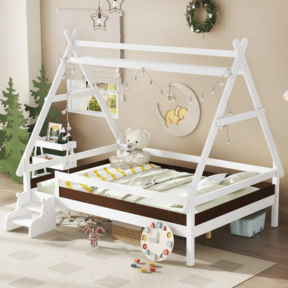 Full House Platform Bed with Stairs white solid wood frame by HouseOfZazla on Tampa Home & Garden Store