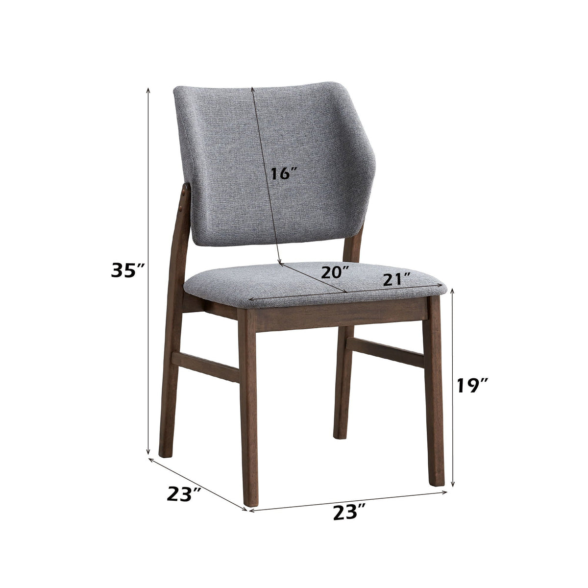 Padded seat side chair set of 2 in gray modern fabric with wooden legs HouseOfZazla on Tampa Home & Garden Store