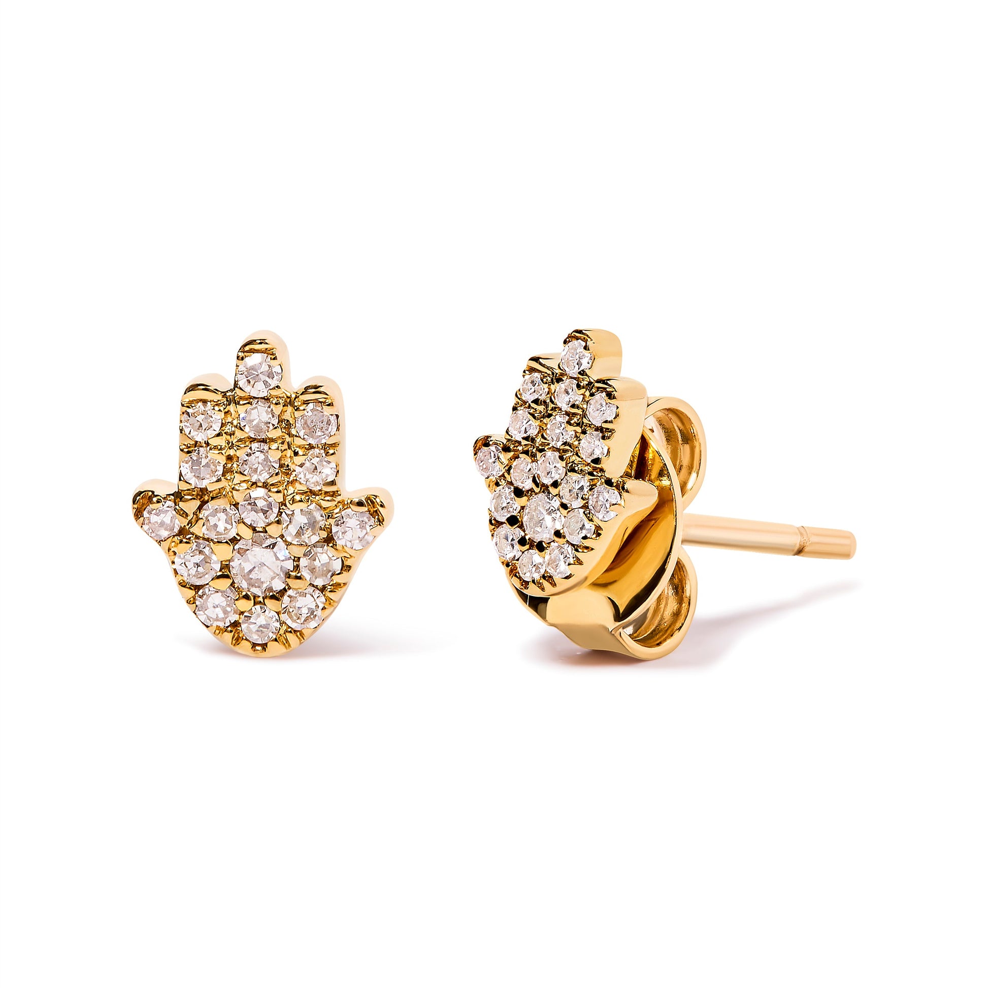 10K yellow gold Hamsa stud earrings with pavé diamonds by Bids.com, pair on Tampa Home & Garden Store