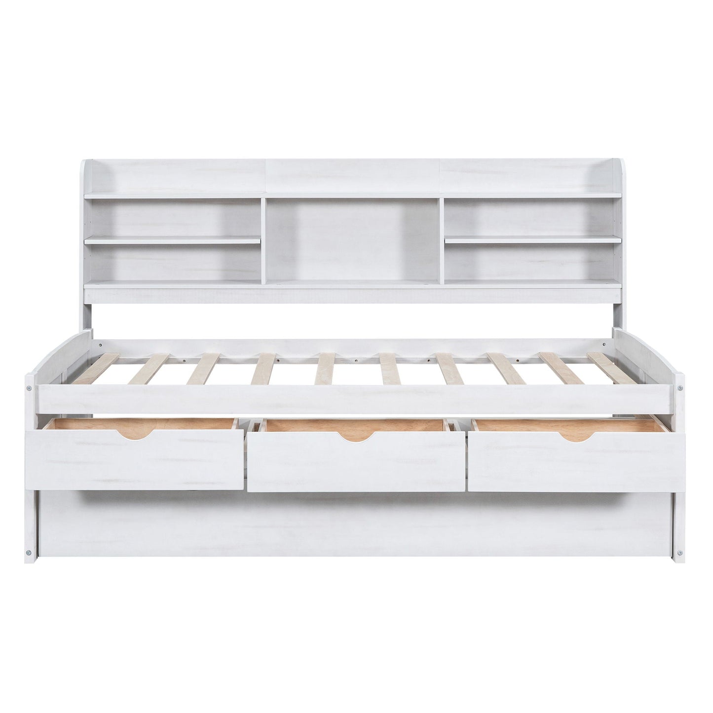 Captain Bed with built-in bookshelves in white, 3 storage drawers and trundle on Tampa Home & Garden Store