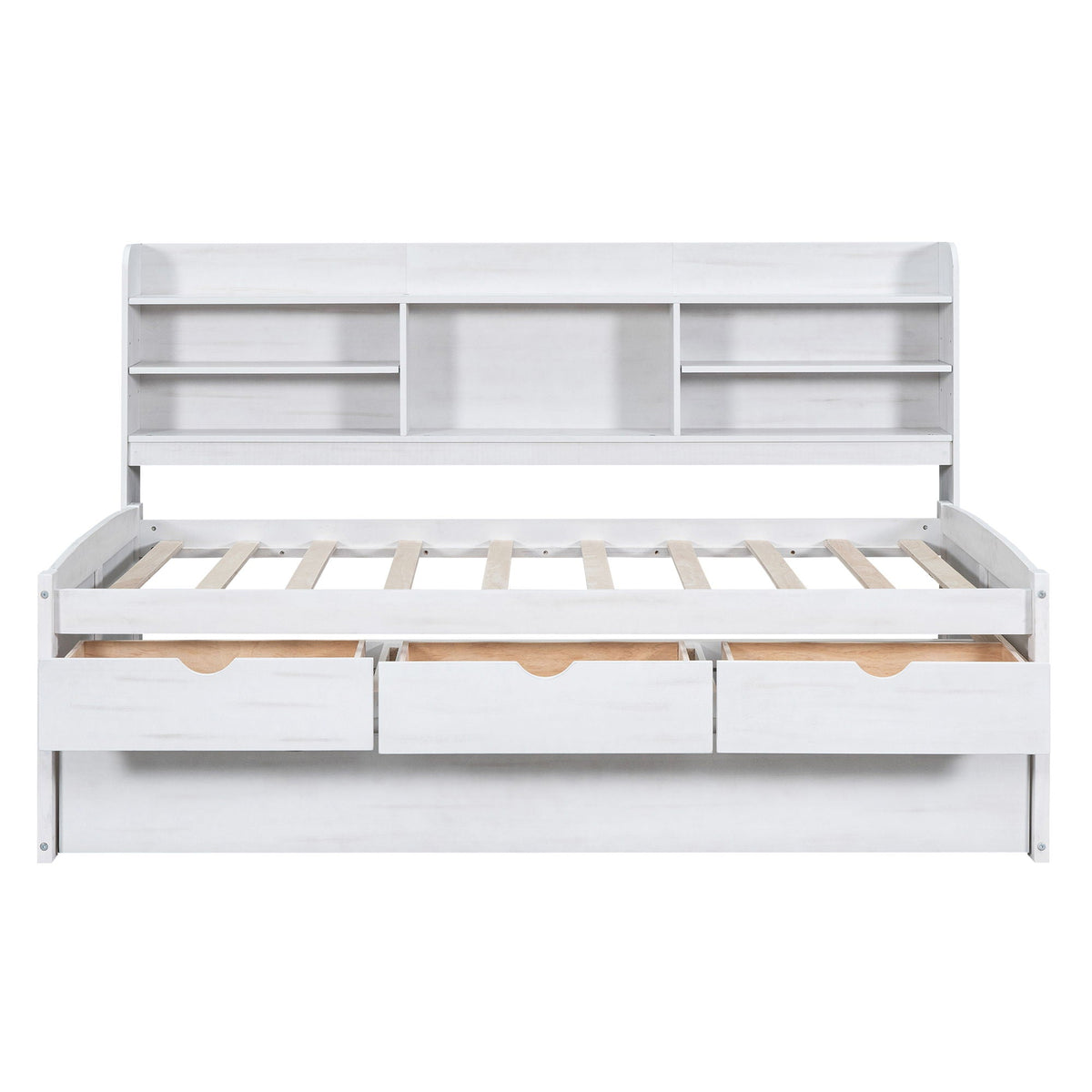 Captain Bed with built-in bookshelves in white, 3 storage drawers and trundle on Tampa Home & Garden Store