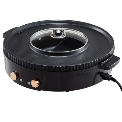 HouseOfZazla hot pot with grill, black 1800W electric 2-in-1 cooker with glass lid on Tampa Home & Garden Store