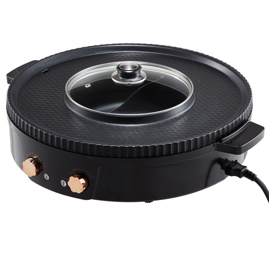 HouseOfZazla hot pot with grill, black 1800W electric 2-in-1 cooker with glass lid on Tampa Home & Garden Store