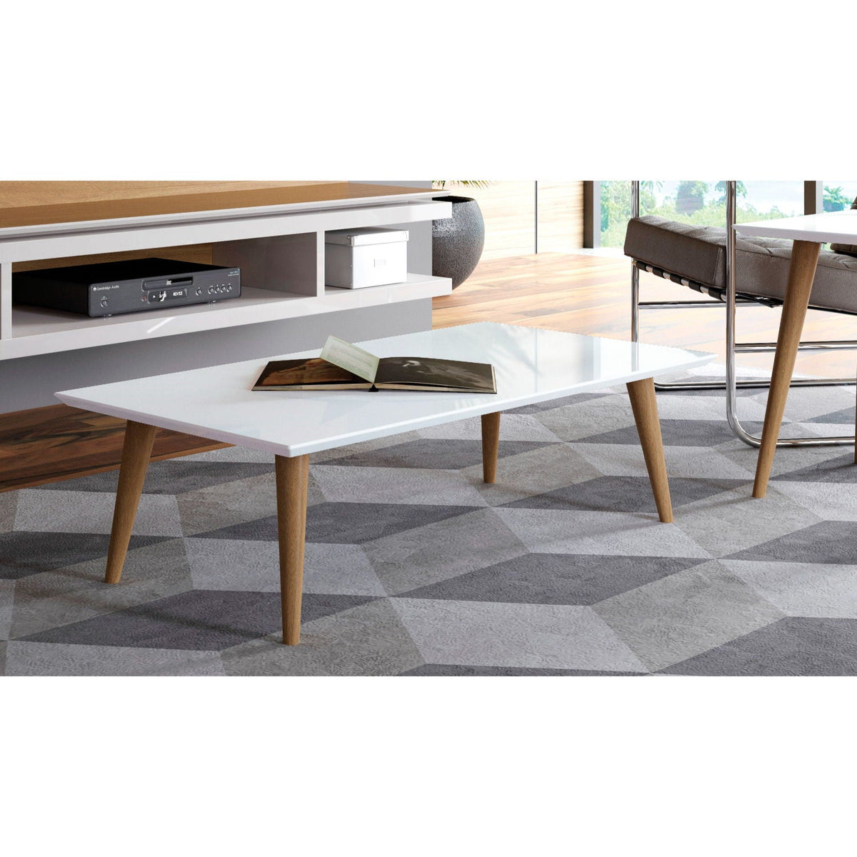 Pair of white lacquered coffee tables with solid wood legs, modern finish by HouseOfZazla on Tampa Home & Garden Store