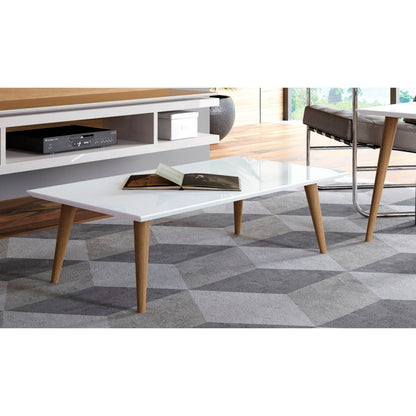 Pair of white lacquered coffee tables with solid wood legs, modern finish by HouseOfZazla on Tampa Home & Garden Store