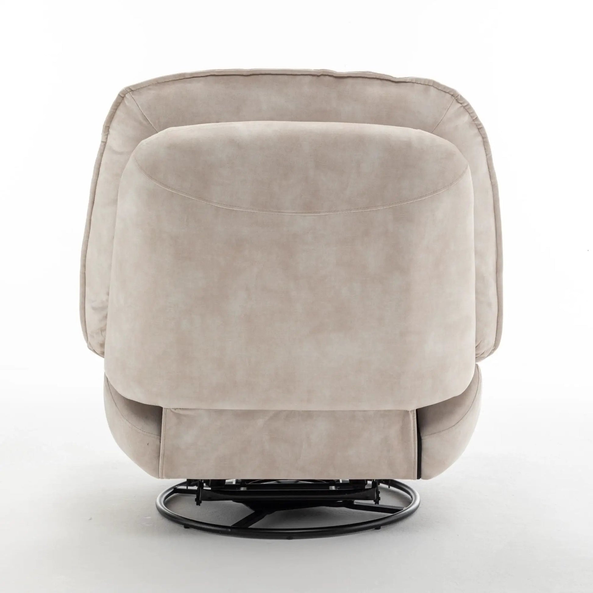 Beige swivel glider recliner chair with circular metal base by Unique Piece Furniture on Tampa Home & Garden Store