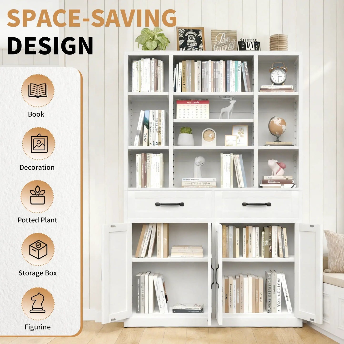Industrial Tall Bookcase with Adjustable Shelves