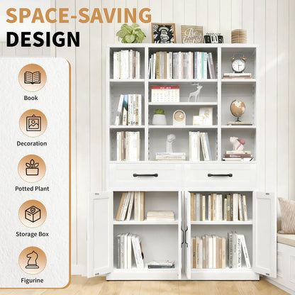 Industrial Tall Bookcase with Adjustable Shelves