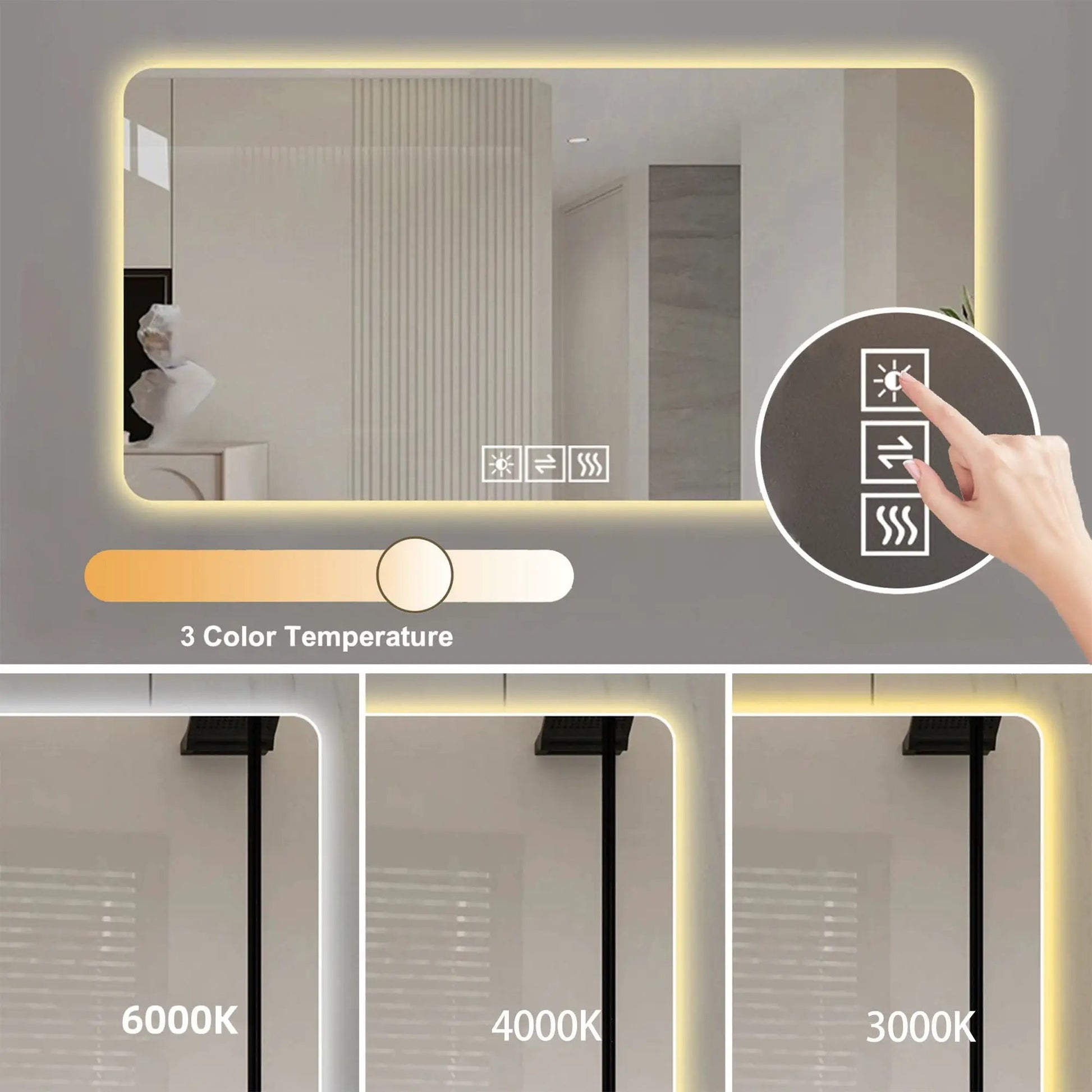 LED bathroom mirror by Unique Piece Furniture with backlight and 3 color temps: 3000K/4000K/6000K on Tampa Home & Garden Store