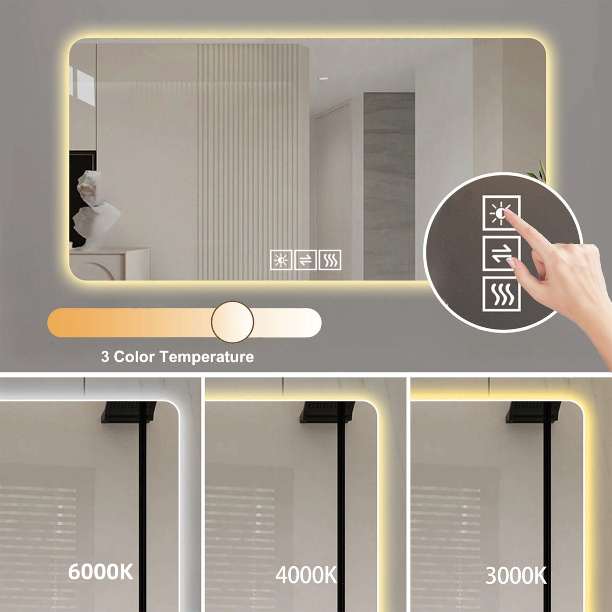 LED bathroom mirror Pearl Silver with 3-color temperature dimmable backlight by HouseOfZazla on Tampa Home & Garden Store