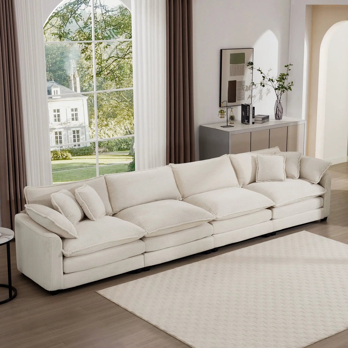 Modern Upholstered 4 Seater Sofa With Pillows