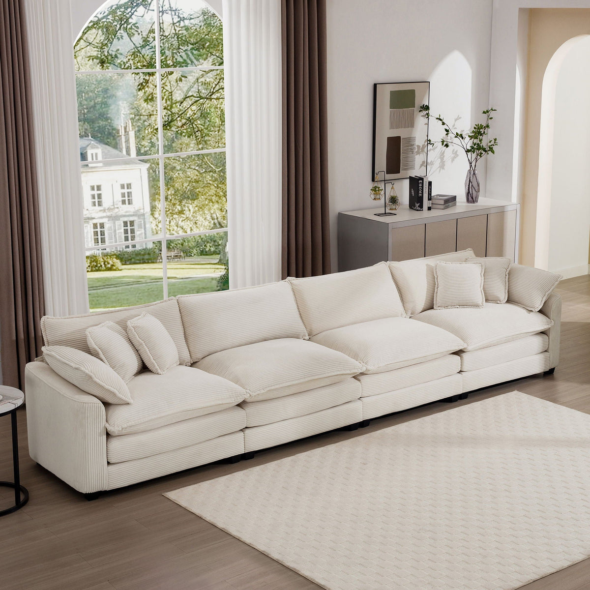 Modern Four Seater Fabric Sofa And Pillows