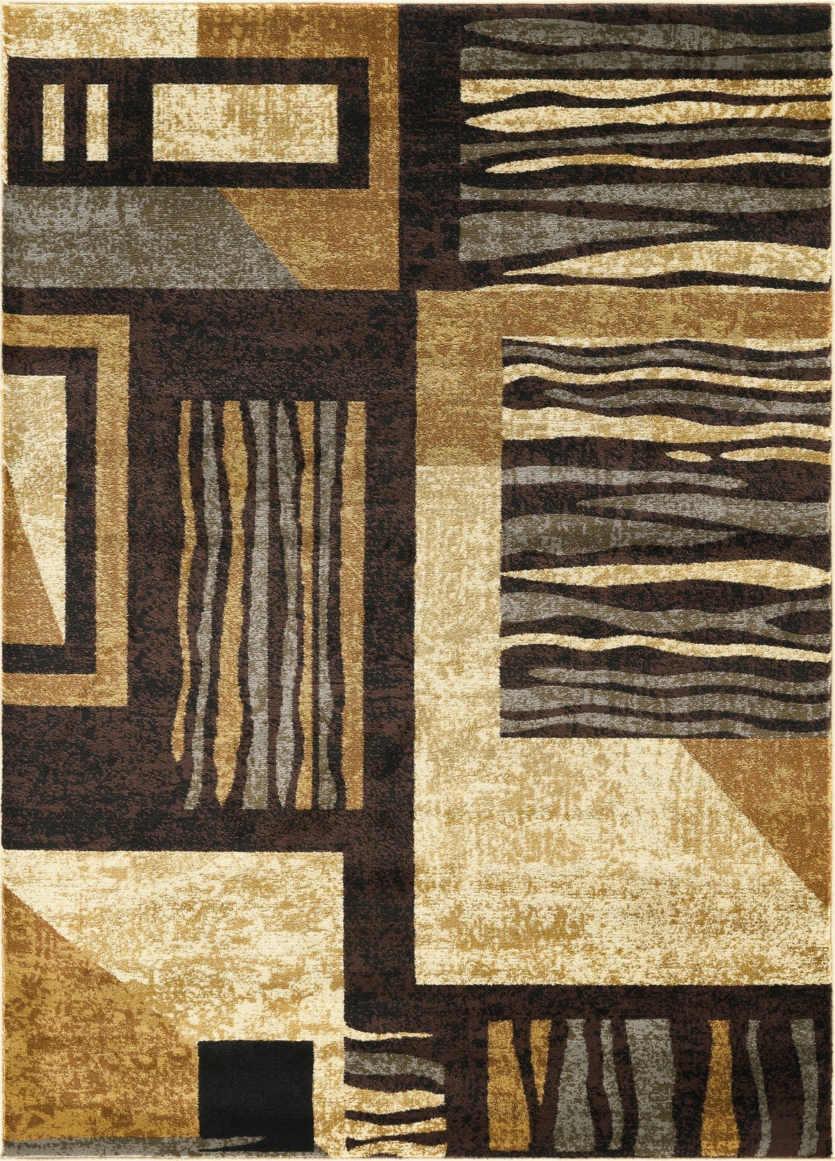 Bristol Modern Geometric Area Rug In Multi, earthy brown and gold abstract blocks on Tampa Home & Garden Store