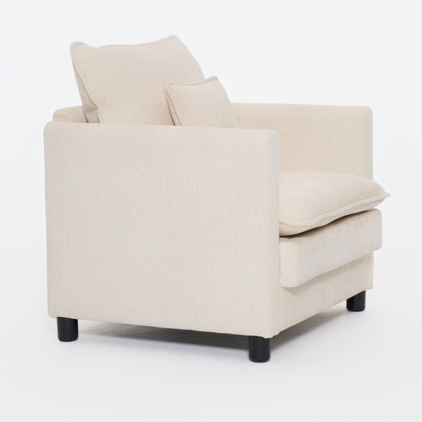 Modern Reading Armchair beige textured fabric with back cushion, black legs HouseOfZazla on Tampa Home & Garden Store