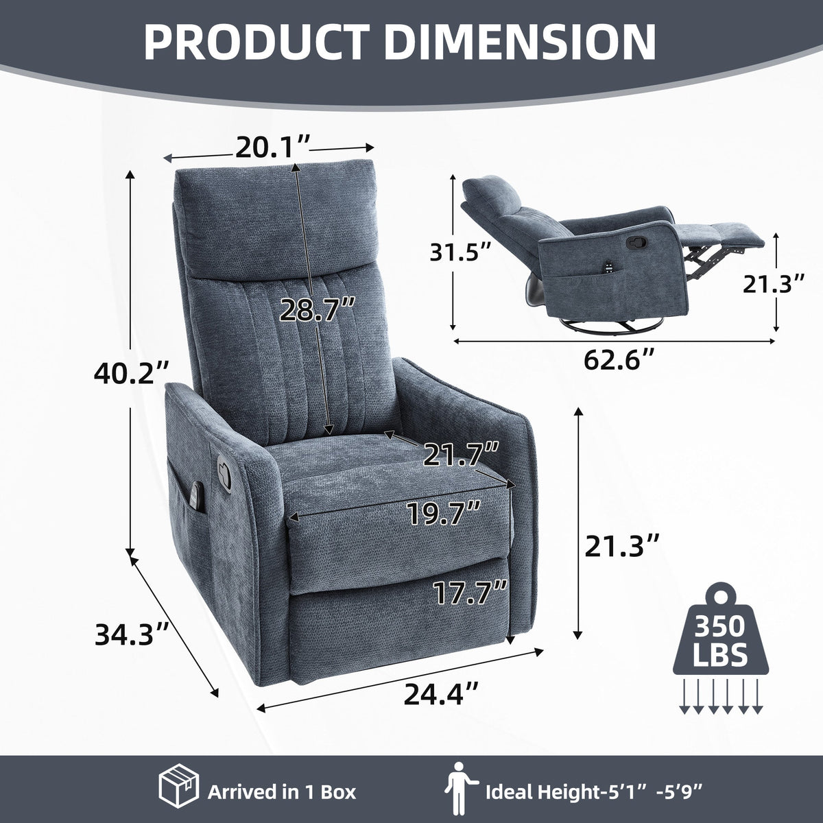 Blue Heat Massage Manual Recliner Chair, blue fabric recliner with massage by HouseOfZazla on Tampa Home & Garden Store