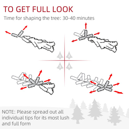 HouseOfZazla 6.5 ft pre-lit snow flocked mountain pine tree assembly diagram with arrows on Tampa Home & Garden Store