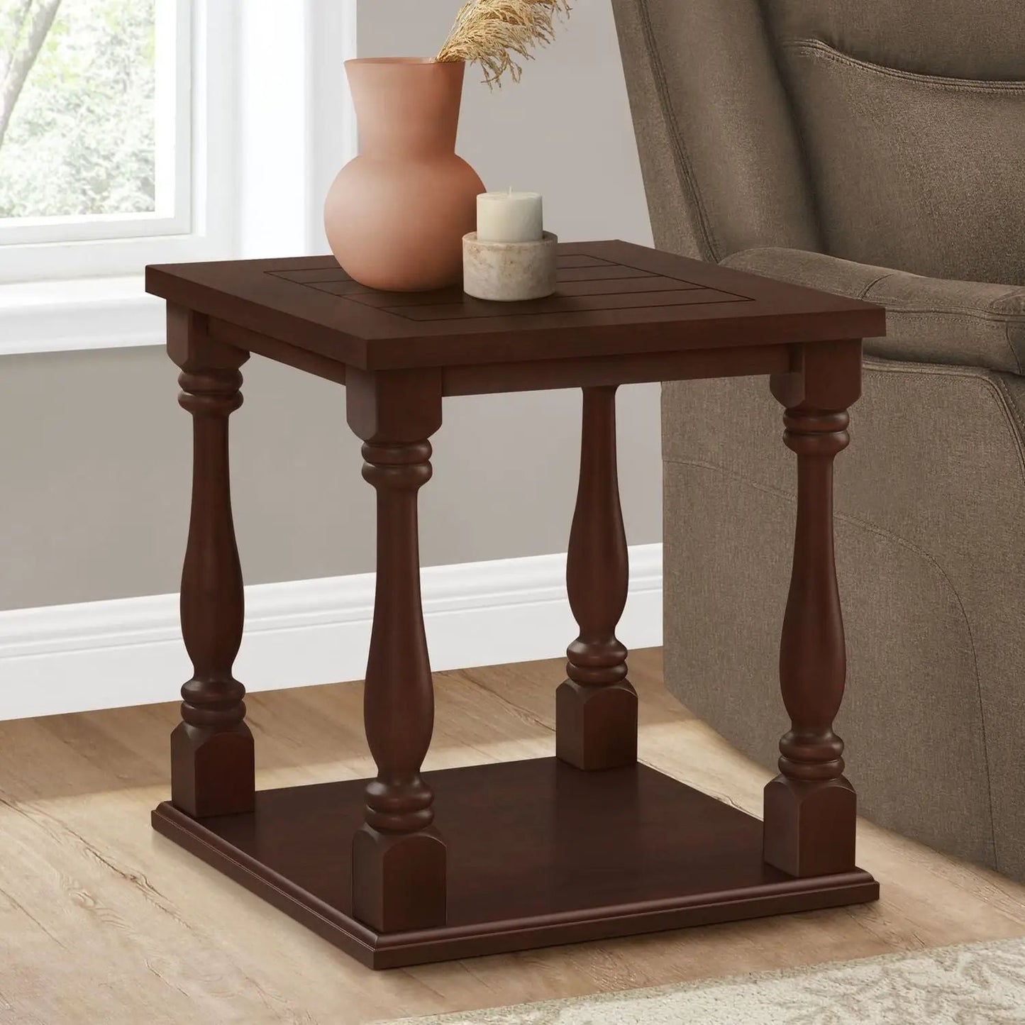Accent Table 2-Tier Square Espresso wood finish with turned legs Unique Piece Furniture on Tampa Home & Garden Store