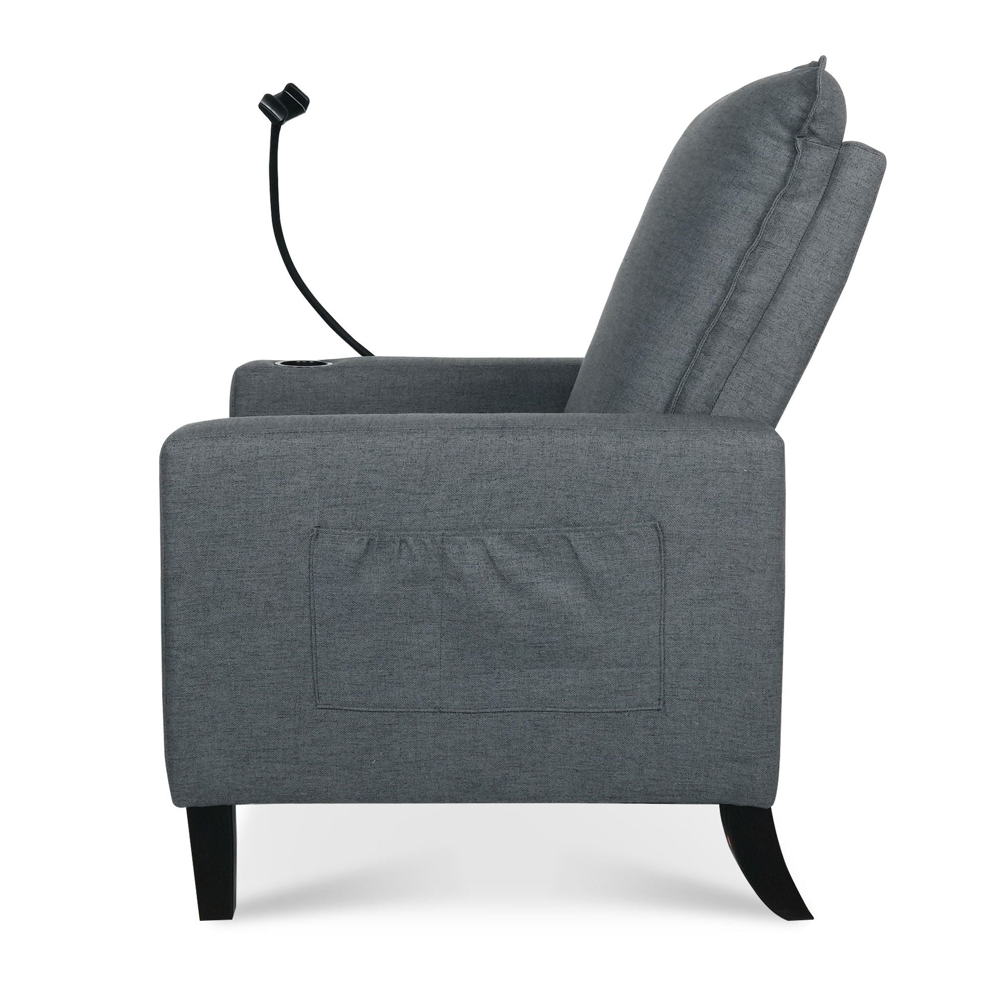 Recliner chair gray fabric by HouseOfZazla with built-in phone and cup holder on Tampa Home & Garden Store