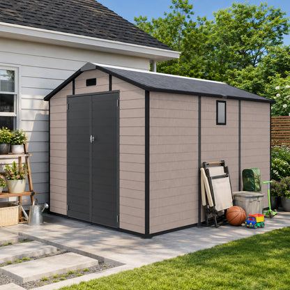 8x10 ft plastic storage shed beige with black trim lockable double doors HouseOfZazla on Tampa Home & Garden Store