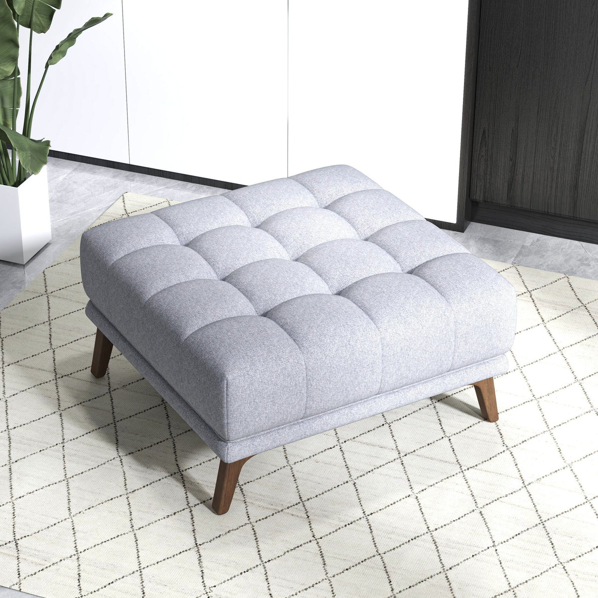 Addison Square Upholstered Ottoman in gray with mid-century tapered legs by HouseOfZazla on Tampa Home & Garden Store