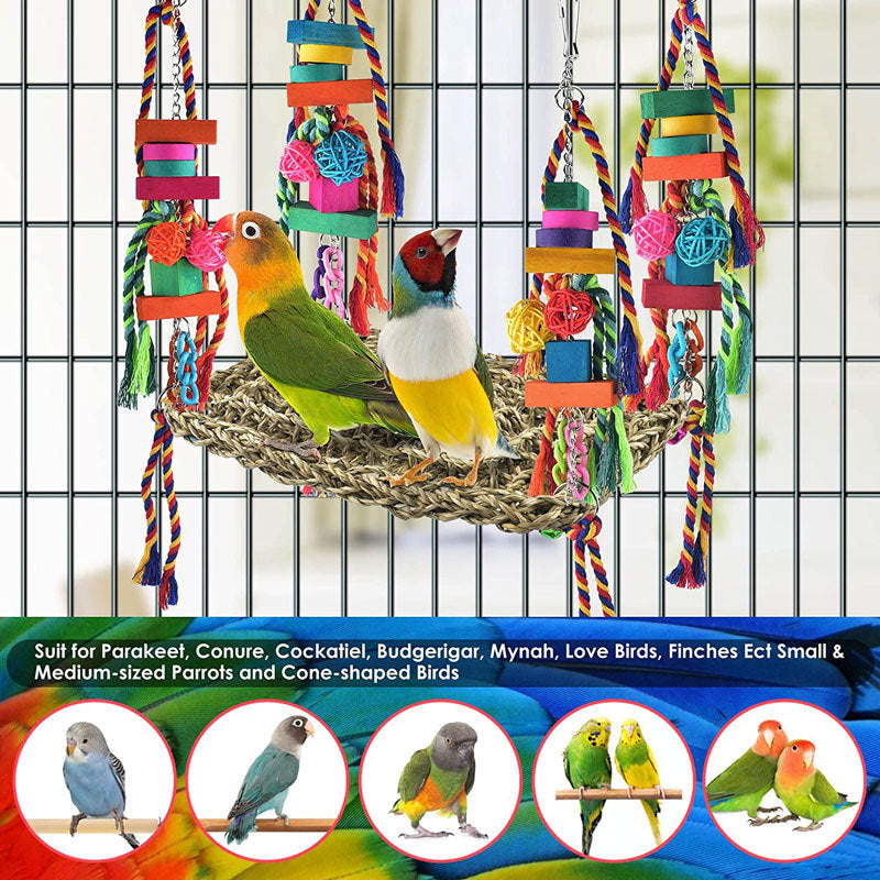 Parrot Toys Climbing Net Hammock for small to medium parrots with two birds on Tampa Home & Garden Store