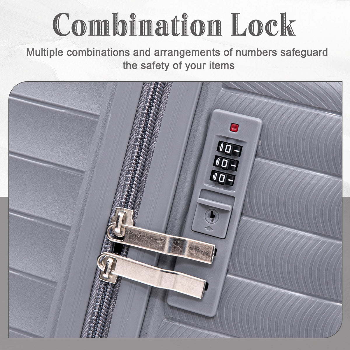 4-Piece PP Spinner Wheel Luggage Set light gray with zipper and built-in combination lock on Tampa Home & Garden Store
