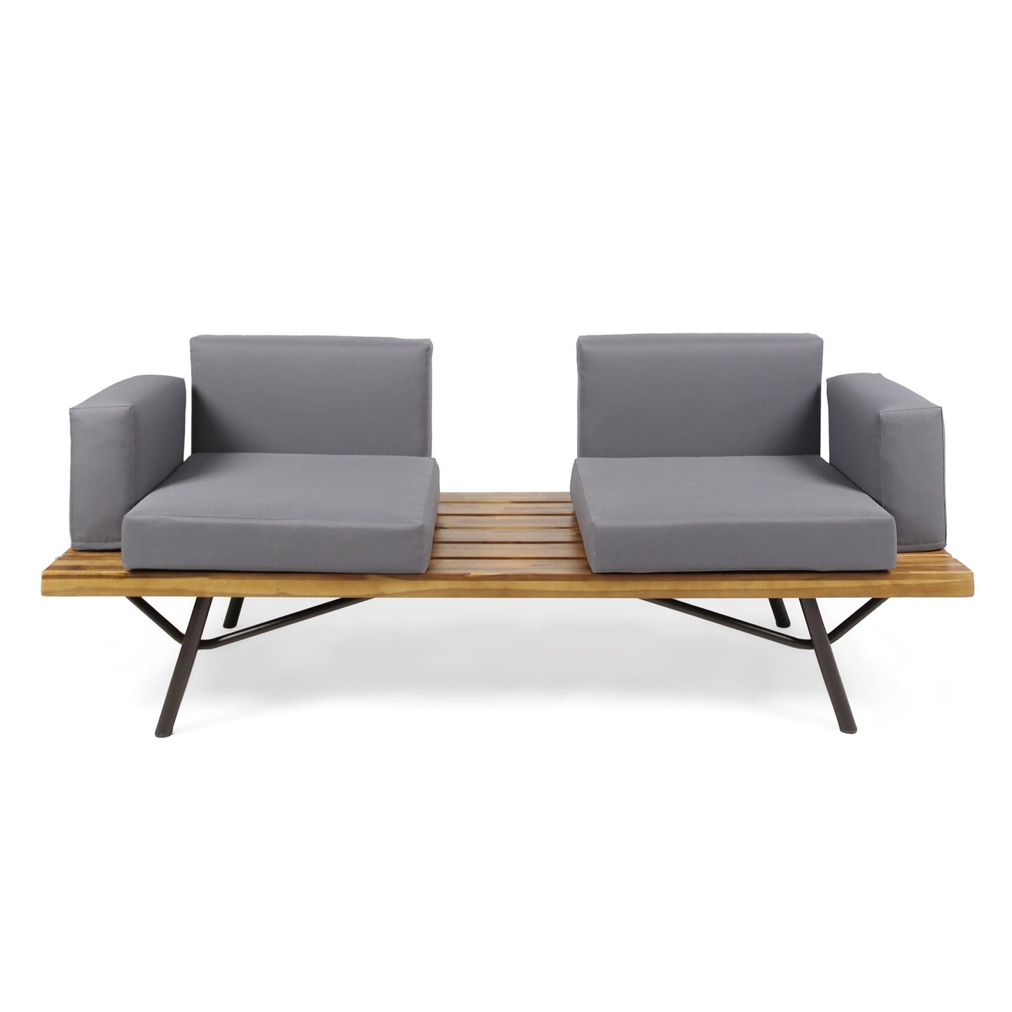 Dark Gray Patio Sofa With Iron Legs and Cushions