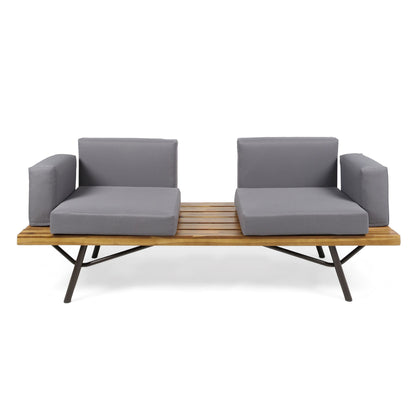 Dark Gray Patio Sofa With Iron Legs and Cushions