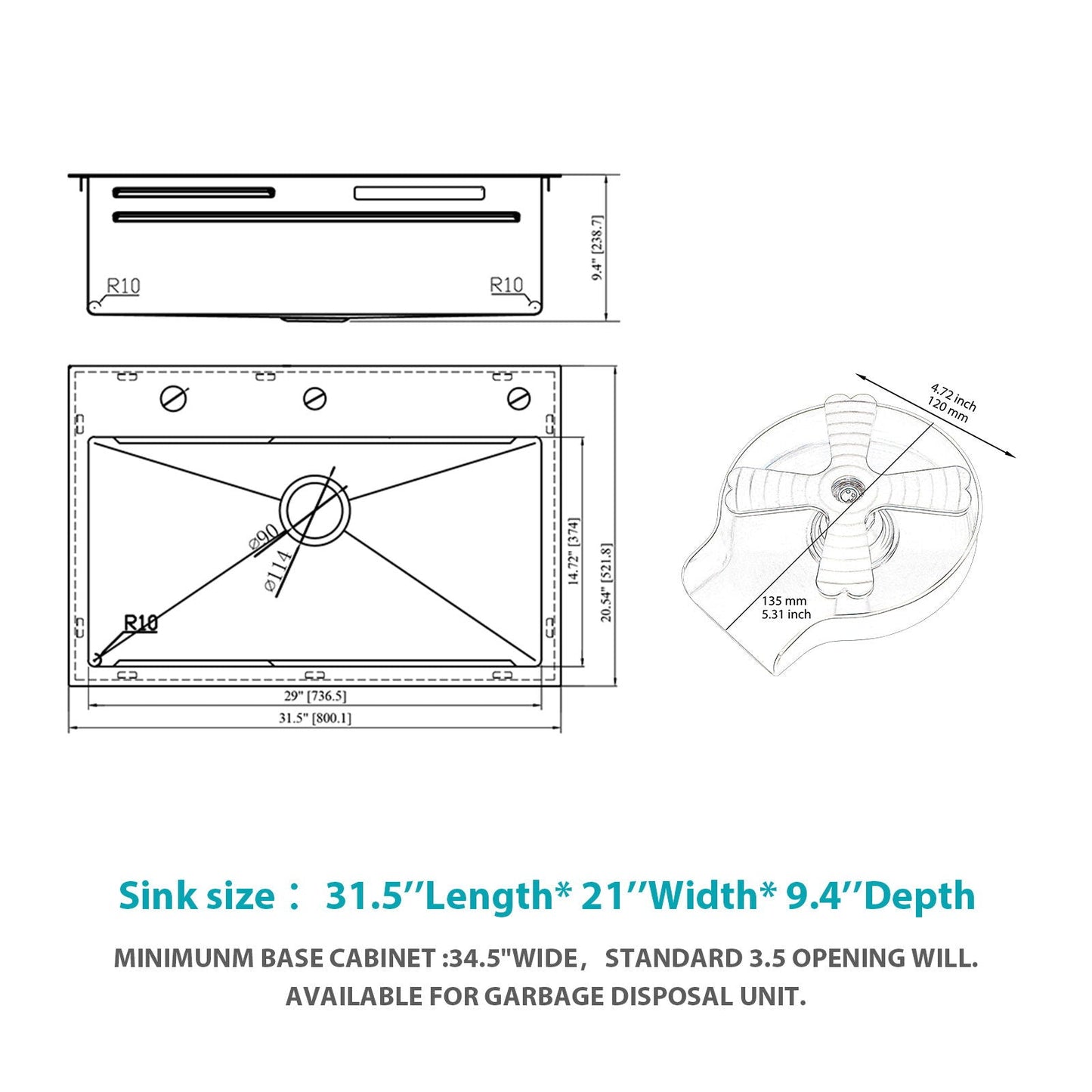 Drop-in Waterfall Kitchen Sink and Cup Washer by HouseOfZazla, 31.5in L x 21in W x 9.4in D on Tampa Home & Garden Store
