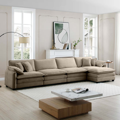 Modern Corduroy Upholstered 4-Seater Sofa with Footstool in taupe by HouseOfZazla on Tampa Home & Garden Store