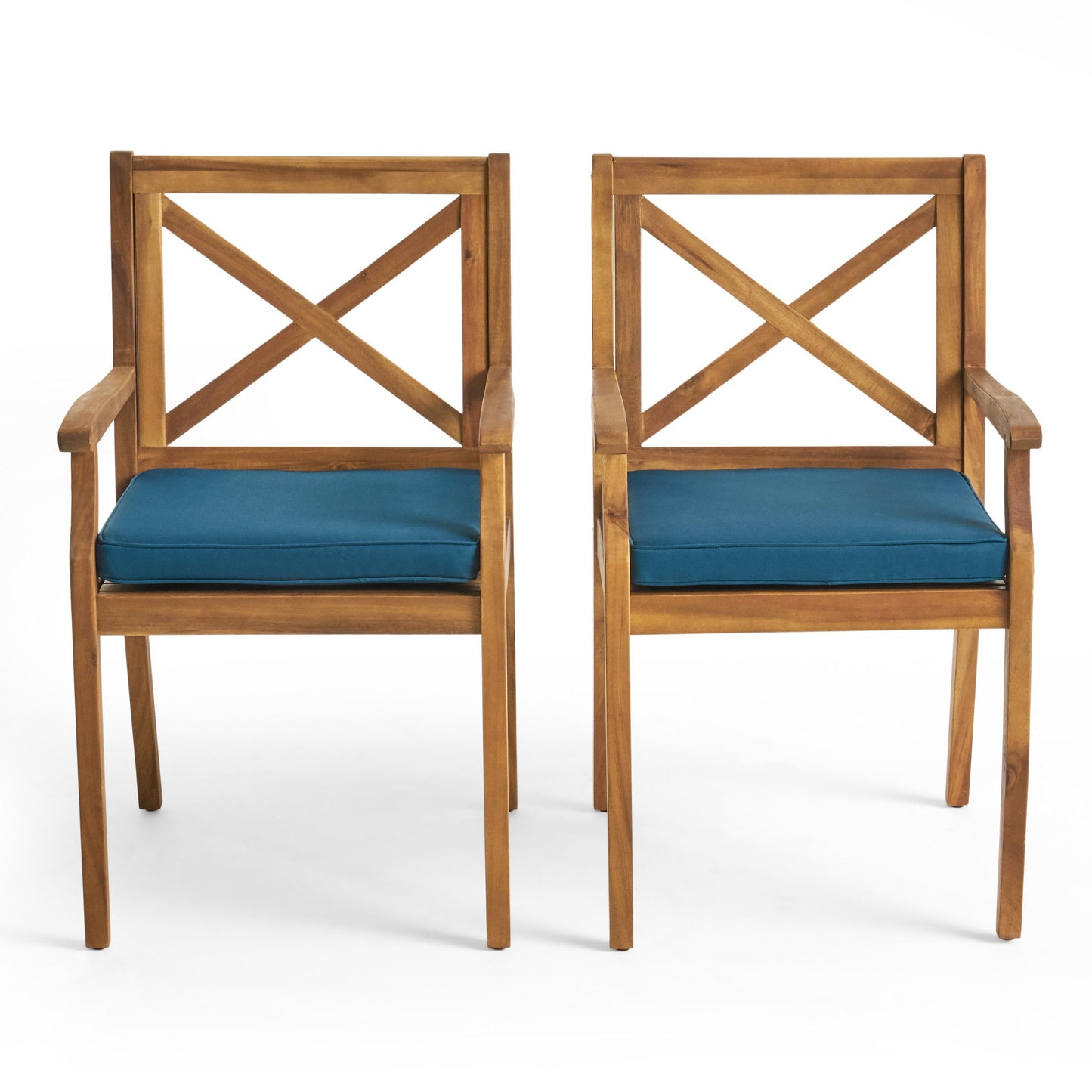 Perla Dining Chair 2pc set, blue cushions, wooden outdoor chairs by HouseOfZazla on Tampa Home & Garden Store