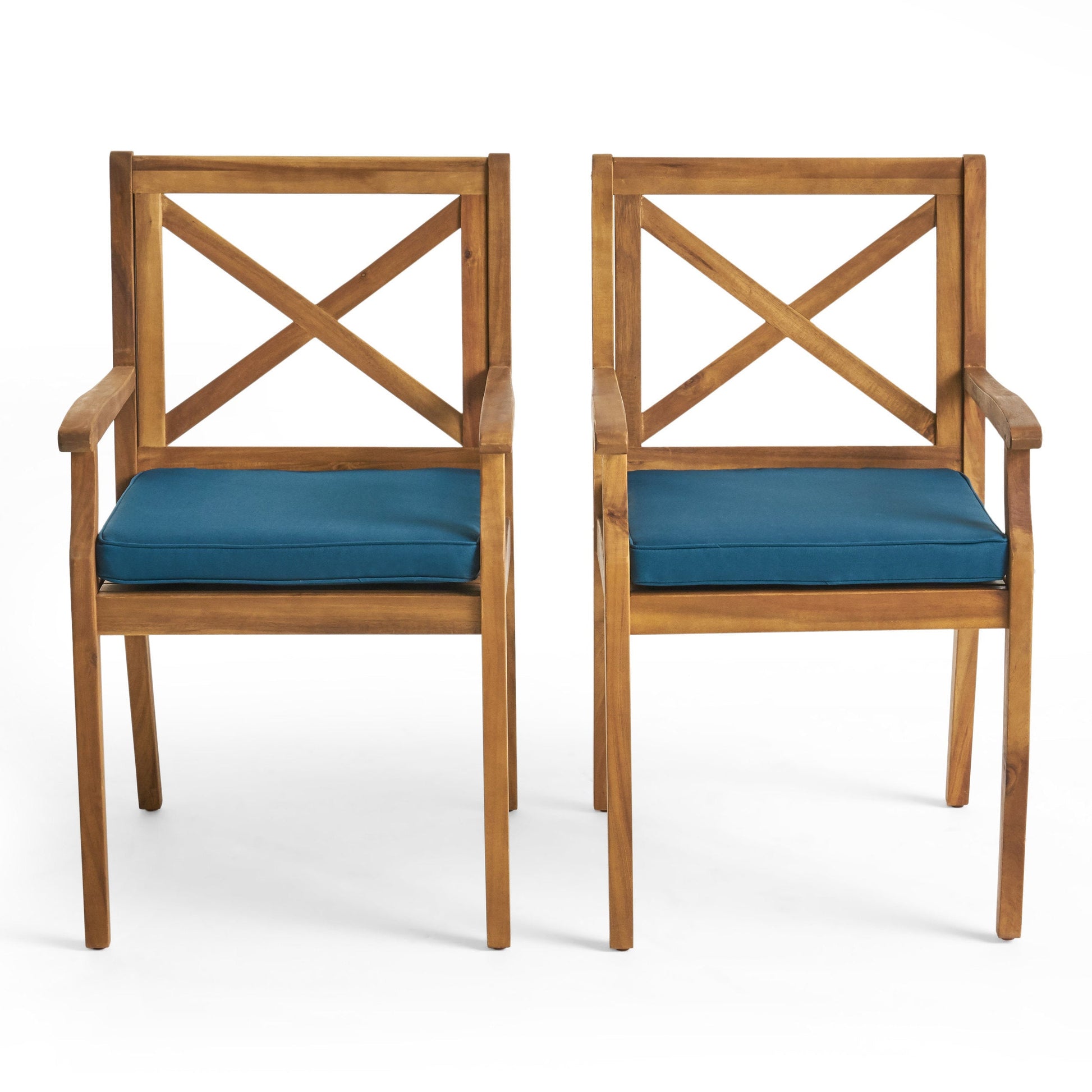 Perla Dining Chair 2pc set, blue cushions, wooden outdoor chairs by HouseOfZazla on Tampa Home & Garden Store