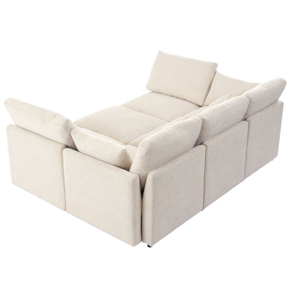 Sectional sofa modular U-shaped in beige fabric with plush cushions, 2-piece set by HouseOfZazla on Tampa Home & Garden Store