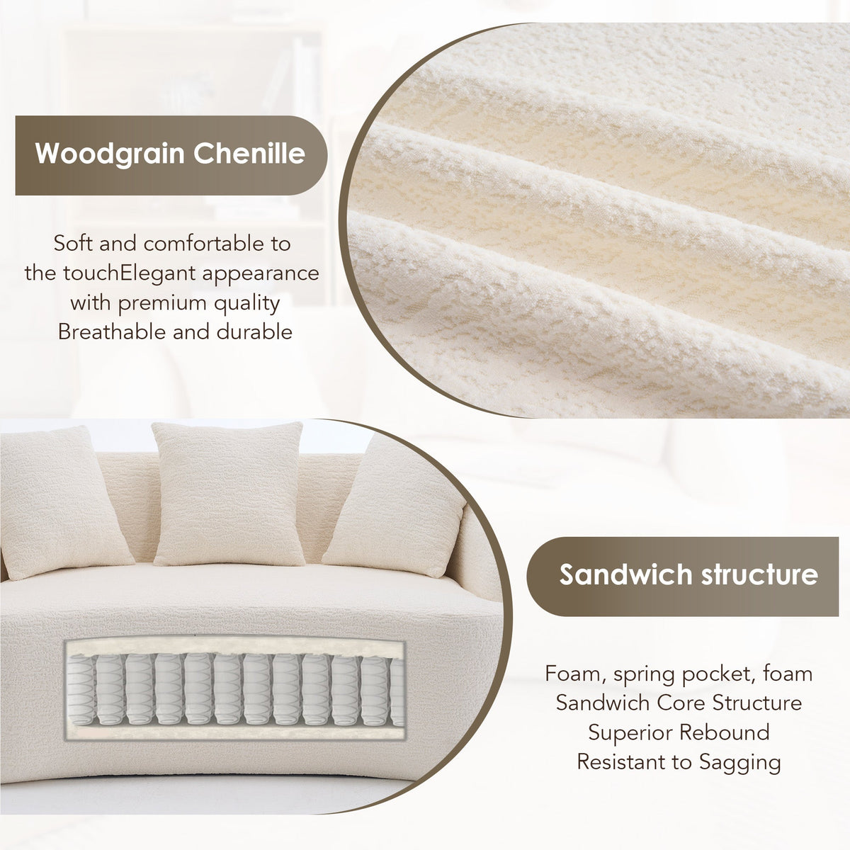 Curved Boneless Sofa Modular 110 Inch Sectional