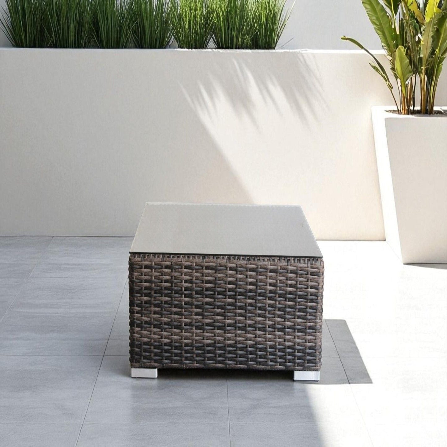 Cube Glass Outdoor Coffee Table and Aluminum Base