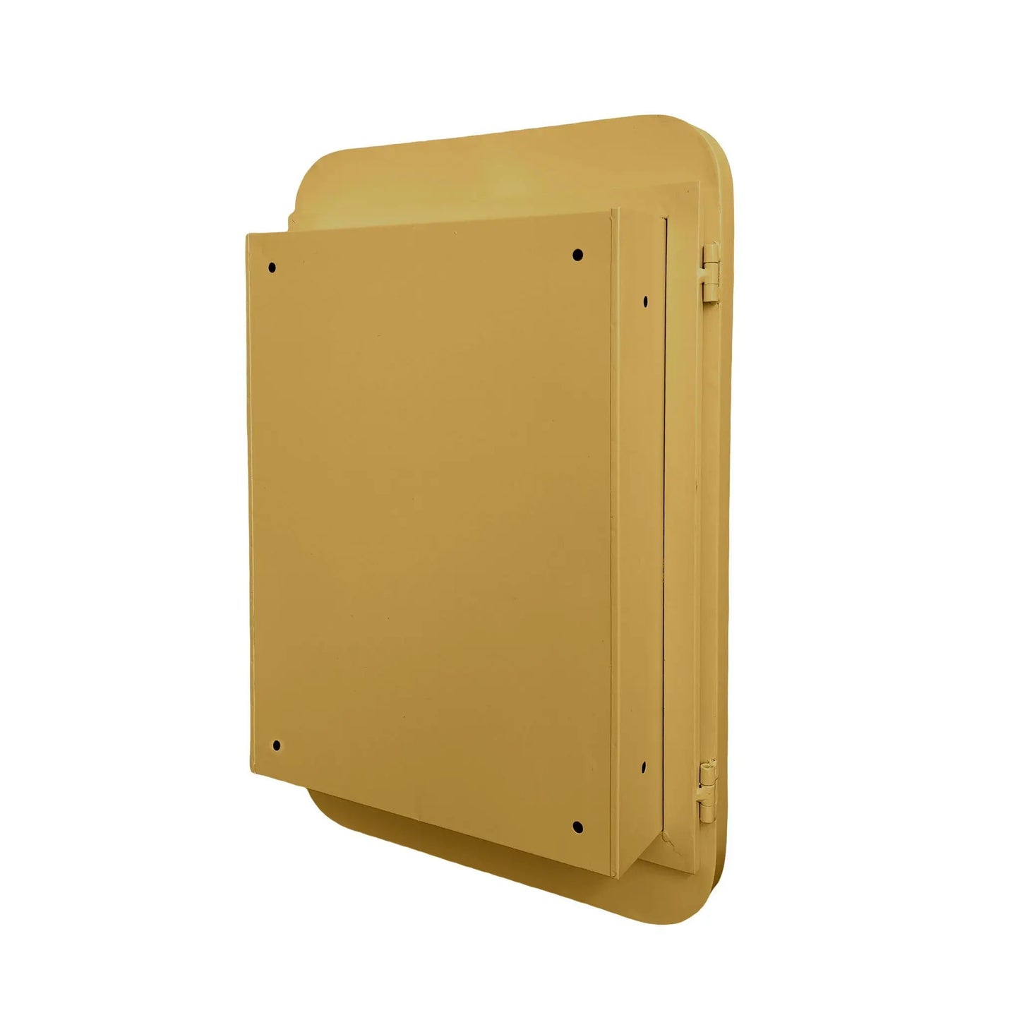 Recessed gold metal framed medicine cabinet by Unique Piece Furniture with rounded top side view on Tampa Home & Garden Store