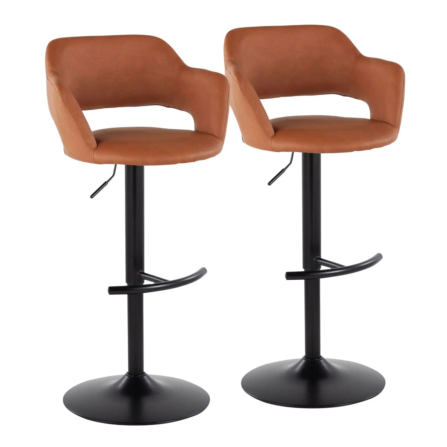 Margarite barstools set of 2 in brown leather with swivel and rounded T footrest on Tampa Home & Garden Store